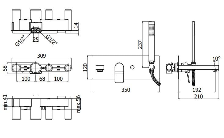 Встраиваемый смеситель для ванны/душа с ручным душем RUBINETTERIA PAFFONI Tilt ARCH-00129795 - Вид №1