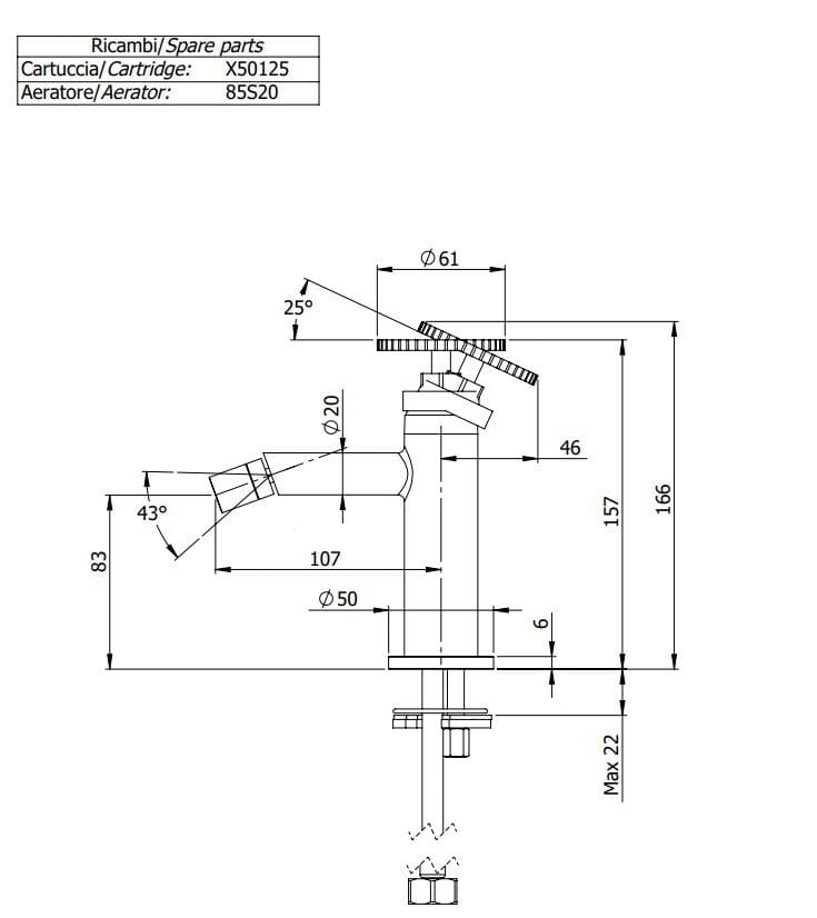 Однорычажный смеситель для биде без слива Remer Rubinetterie Chrono ARCH-00079267 - Вид №2
