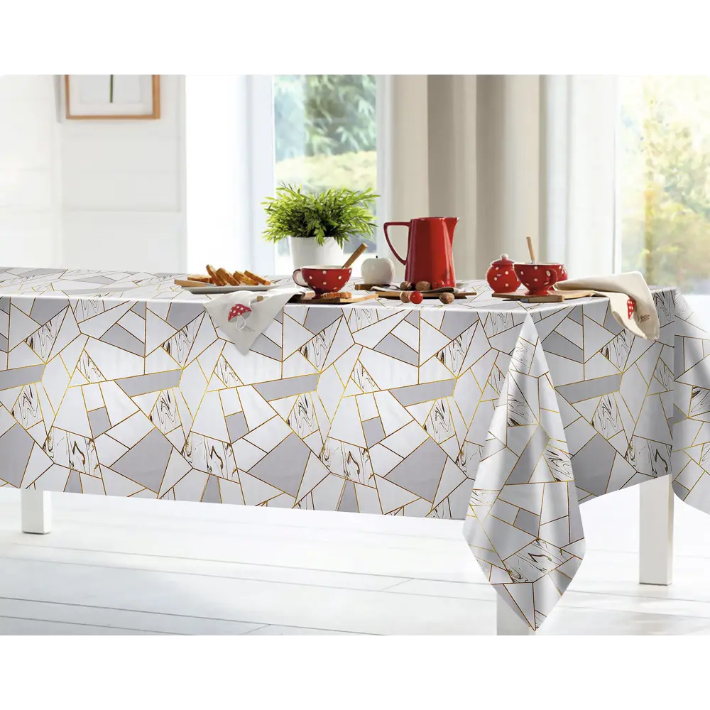 Скатерть Oxford Мрамор прямоугольная 160x140 см цвет молочный Santreyd STLM-2012219