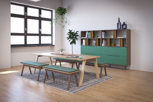 Мягкая скамейка из дерева и ткани