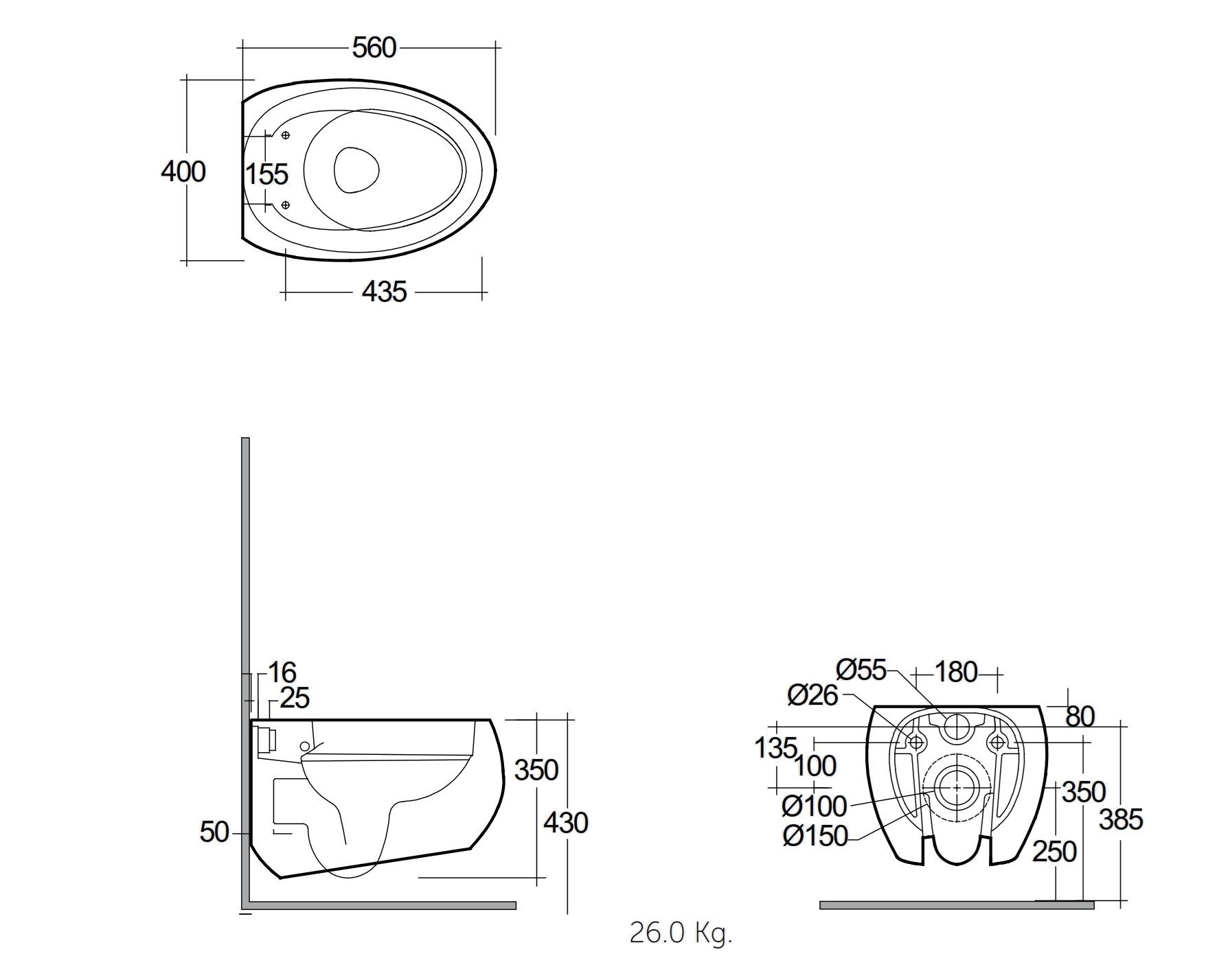 Керамический подвесной туалет без бриды RAK Ceramics RAK-Cloud Matt Black ARCH-00012585 - Вид №2