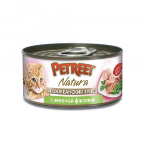 ПР0044328 Корм для кошек кусочки тихоокеанского тунца с зеленой фасолью в рыбном бульоне конс. 70г PETREET