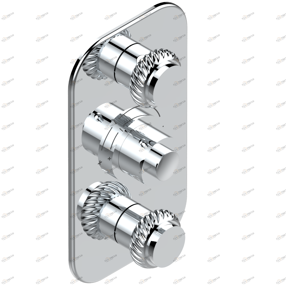 U4C-5400BE Накладка с ручкой регулировки температуры и двумя маховиками для термостатического смесителя 5400AE Thg-paris Diplomate с витыми кольцами Хром U4C 5400BE  A02 CAT.A