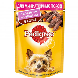 ПР0053695 Корм для собак для миниатюрных пород, ягненок с овощами в соусе пауч 85г PEDIGREE