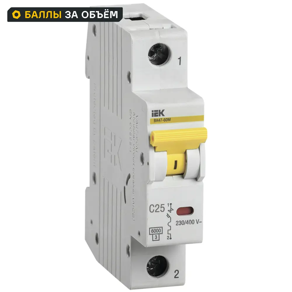 Автоматический выключатель IEK ВА47-60M 1P C25 А 6 кА STLM-2195518