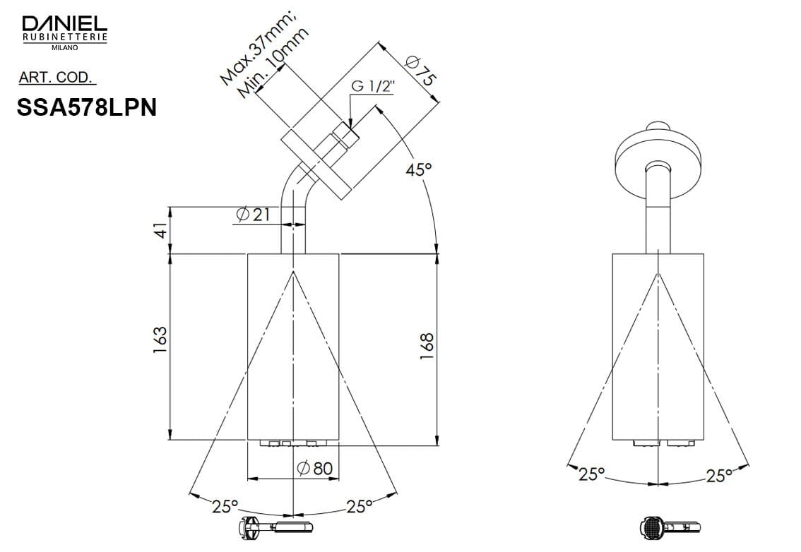 Круглая душевая головка из нержавеющей стали с распылителем Daniel Rubinetterie STEEL ARCH-00114805 - Вид №1
