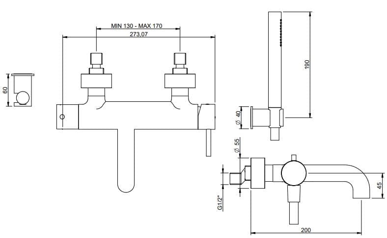 Латунная наружная настенная ванна с ручным душем Rubinetterie Treemme X-Change_Mono ARCH-00072349 - Вид №2
