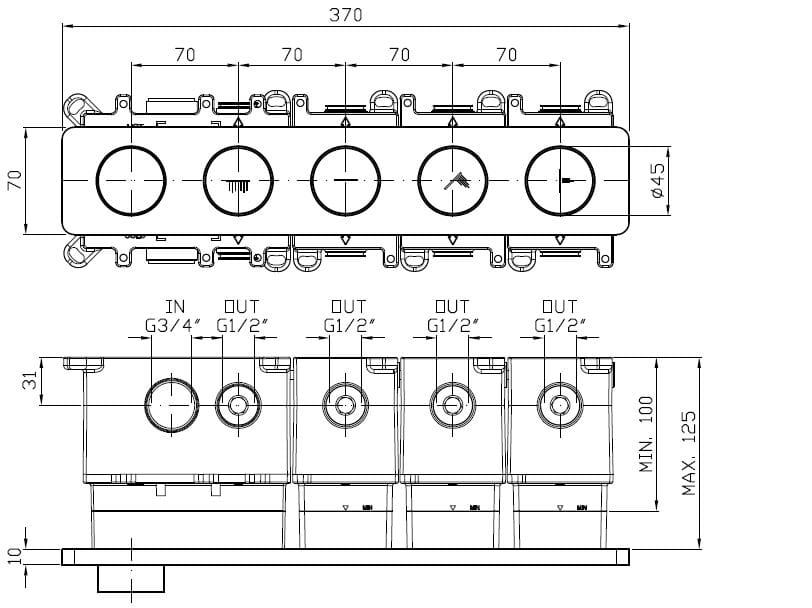 Термостатический смеситель для душа с 5 отверстиями Zucchetti Hoop ARCH-00044686 - Вид №17