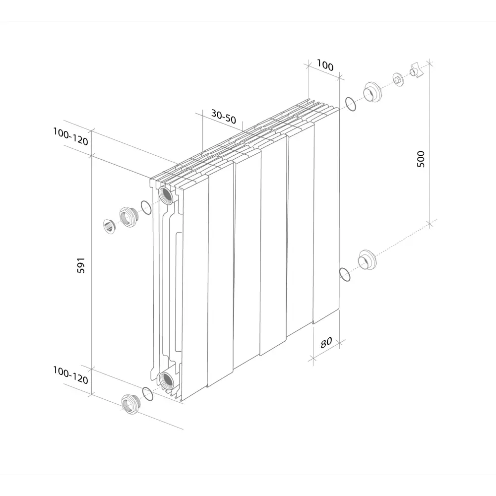 Радиатор секционный Royal Thermo Pianoforte 500/100 10 секций боковое подключение биметалл серый STLM-2172540 - Вид №7