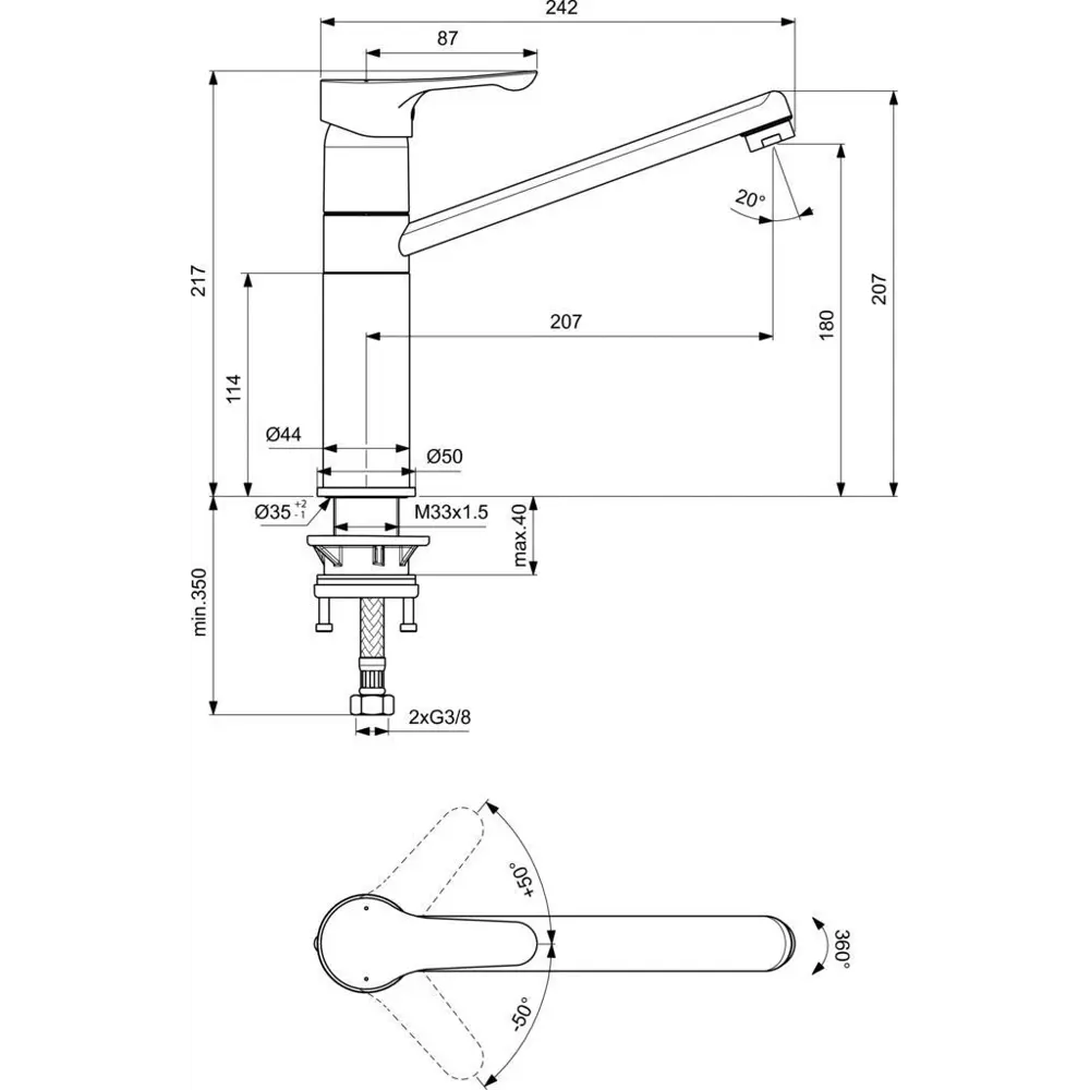 Смеситель для кухни Ideal Standard Alpha цвет чёрный/хром STLM-2018700 - Вид №6