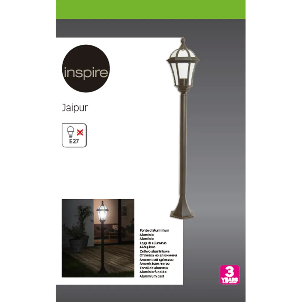 Столб уличный Jaipur Е27 100 Вт 111.2 см цвет черный INSPIRE STLM-2162594 - Вид №2