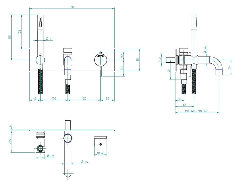 Настенный смеситель для ванны с ручным душем Zazzeri способ ARCH-00145286 - Вид №3