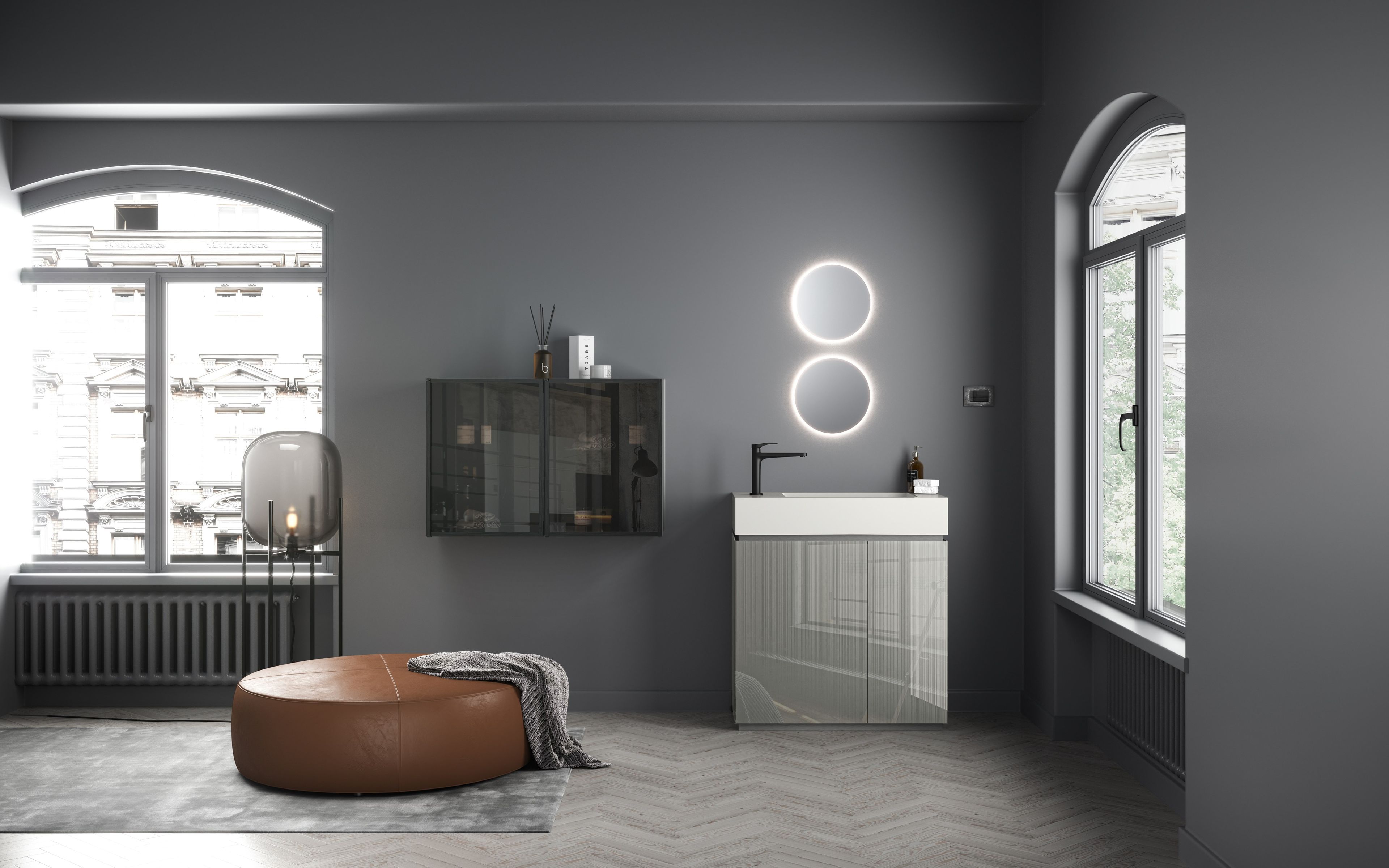 Хрустальный секционный напольный умывальник со встроенной раковиной ARTELINEA FUSION ARCH-00010604