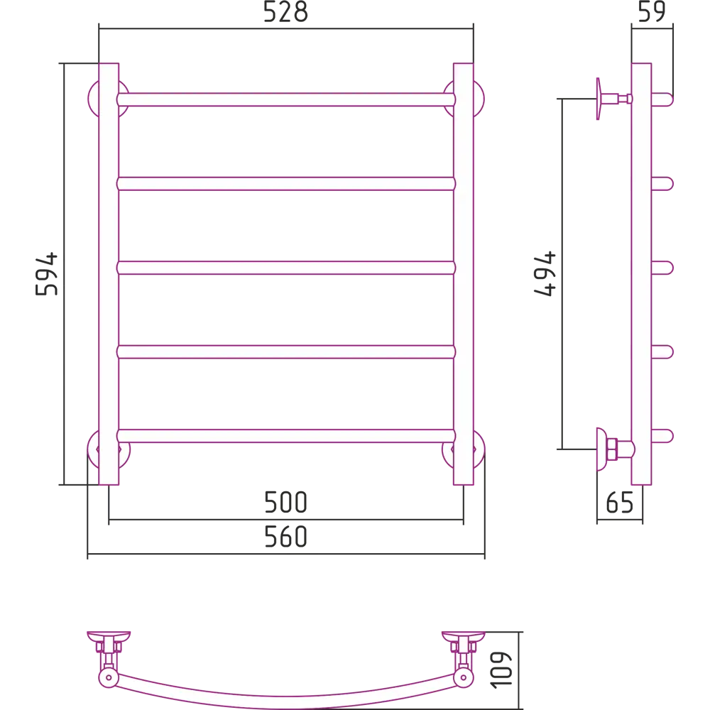 СУНЕРЖА ВПС-52П — водяной полотенцесушитель в белом исполнении 83111097 STLM-0039072 - Вид №4