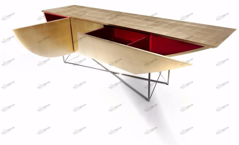 ERBA ITALIA Прямоугольная консоль из листового золота с ящиками sun-id-1399248