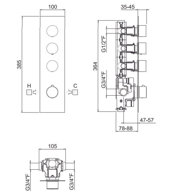 Встраиваемая часть смесителя CARIMALI PARTE INCASSO HIGH FLOW 4 VIE ARCH-00001230 - Вид №1