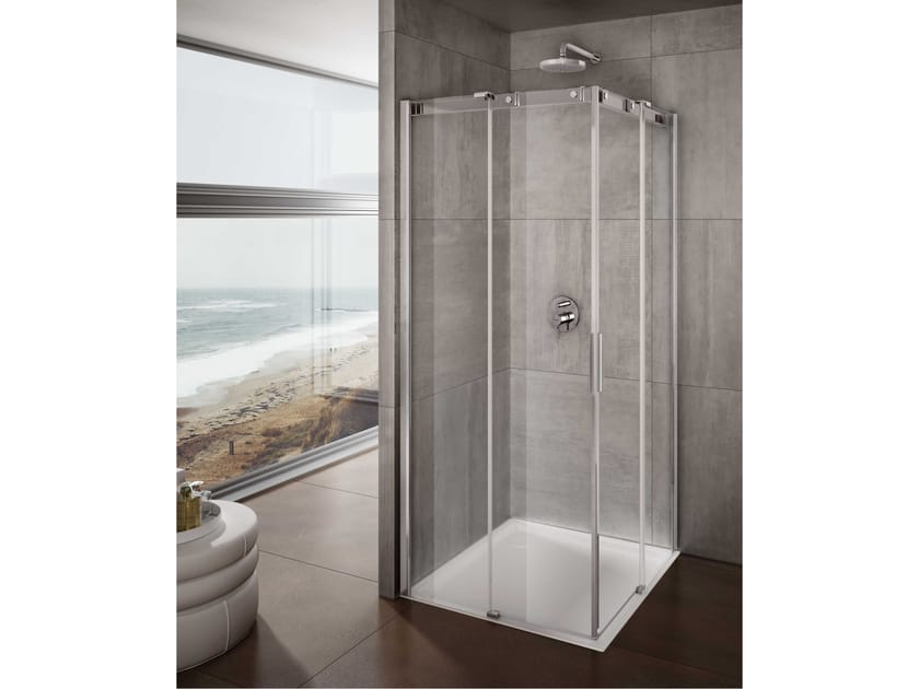 Стеклянная угловая душевая кабина с раздвижной дверью Provex Industrie ARCH-00143564