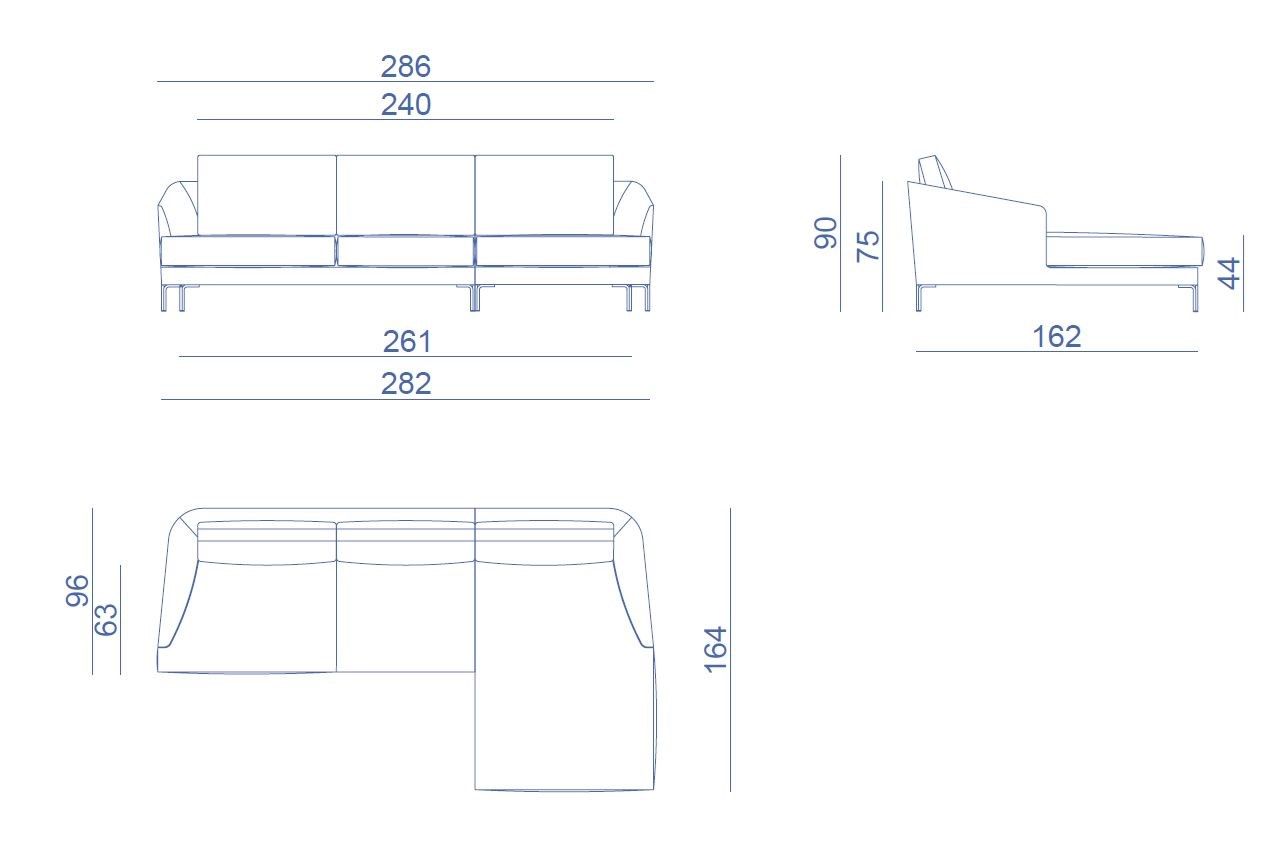 3-местный тканевый диван с полуостровом Lebom ARCH-00002715 - Вид №3