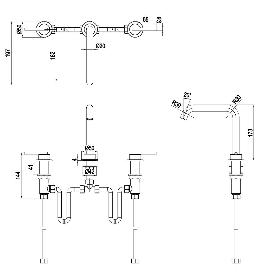 Смеситель для раковины с 3 отверстиями CROSSWATER 3ONE6 ARCH-00152110 - Вид №2