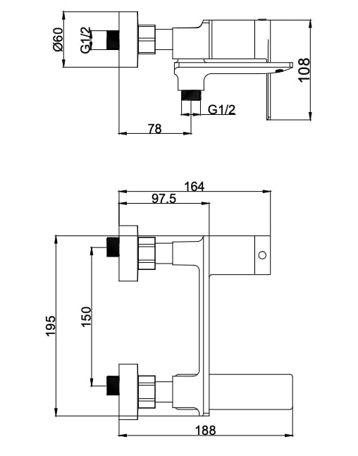 Настенный смеситель для ванны с ручным душем Lablù Braies ARCH-00153151 - Вид №1