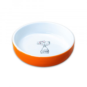 ПР0057044 Миска для кошек керамическая "Кошка с бантиком" оранжевая 370мл КерамикАрт