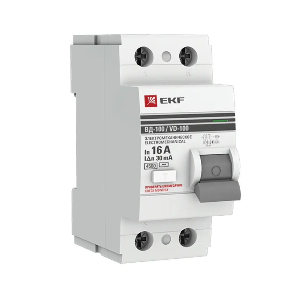 УЗО EKF ВД-100 2P 16 А 30 мА 4.5 кА АС elcb-2-16-30-em-pro STLM-2174261