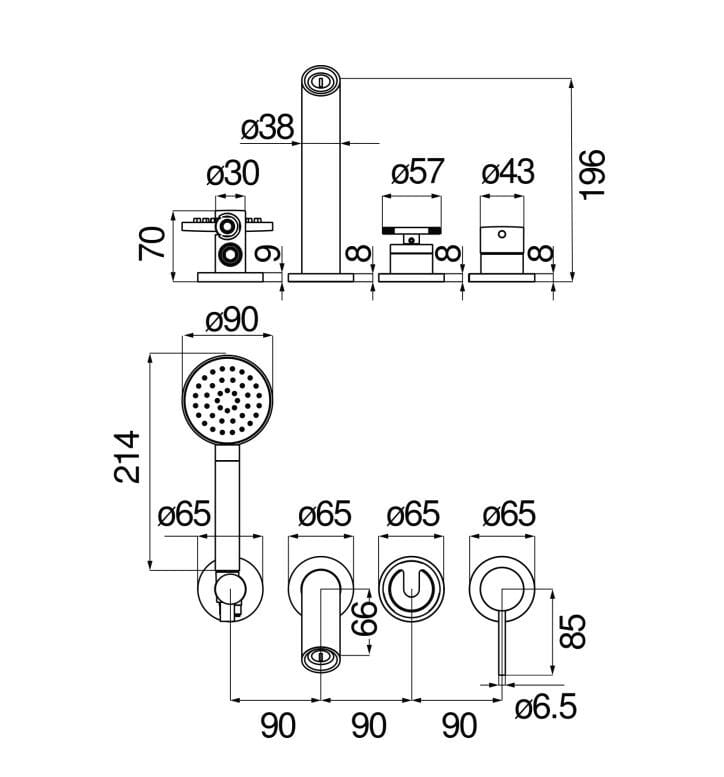 Однорычажный настенный смеситель для ванны с ручным душем Nobili Sole ARCH-00041419 - Вид №7