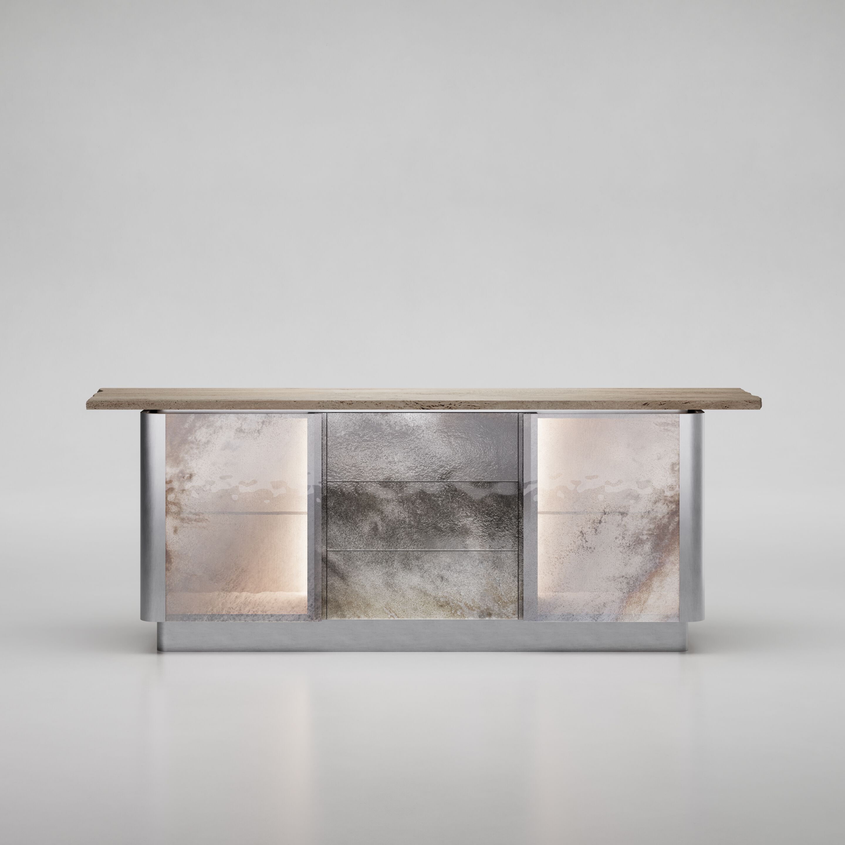 Шкаф из сатиновой стали с травертиновым верхом ARTE VENEZIANA пещера ARCH-00035714 - Вид №2