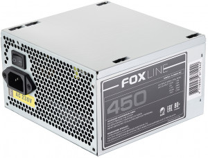 FL450S-80 Power supply , 450w, atx, apfc, 120fan, cpu 4+4 pin, mb 24pin, 5xsata, 2xpata, 1xfdd, 1xpci-e 6pin, 80+ Foxline