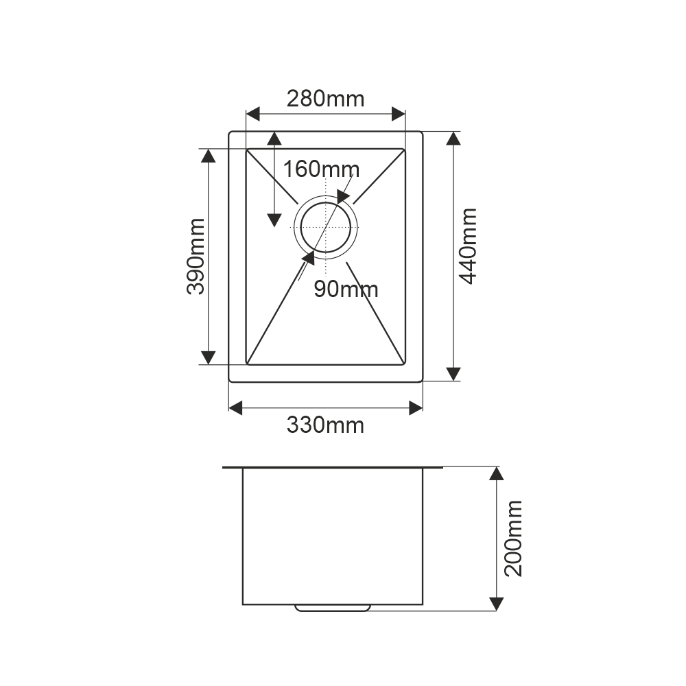 Мойка R3344H MELANA ProfLine 3,0/200 САТИН врезная прямоугольная MLN-R3344H - Вид №3