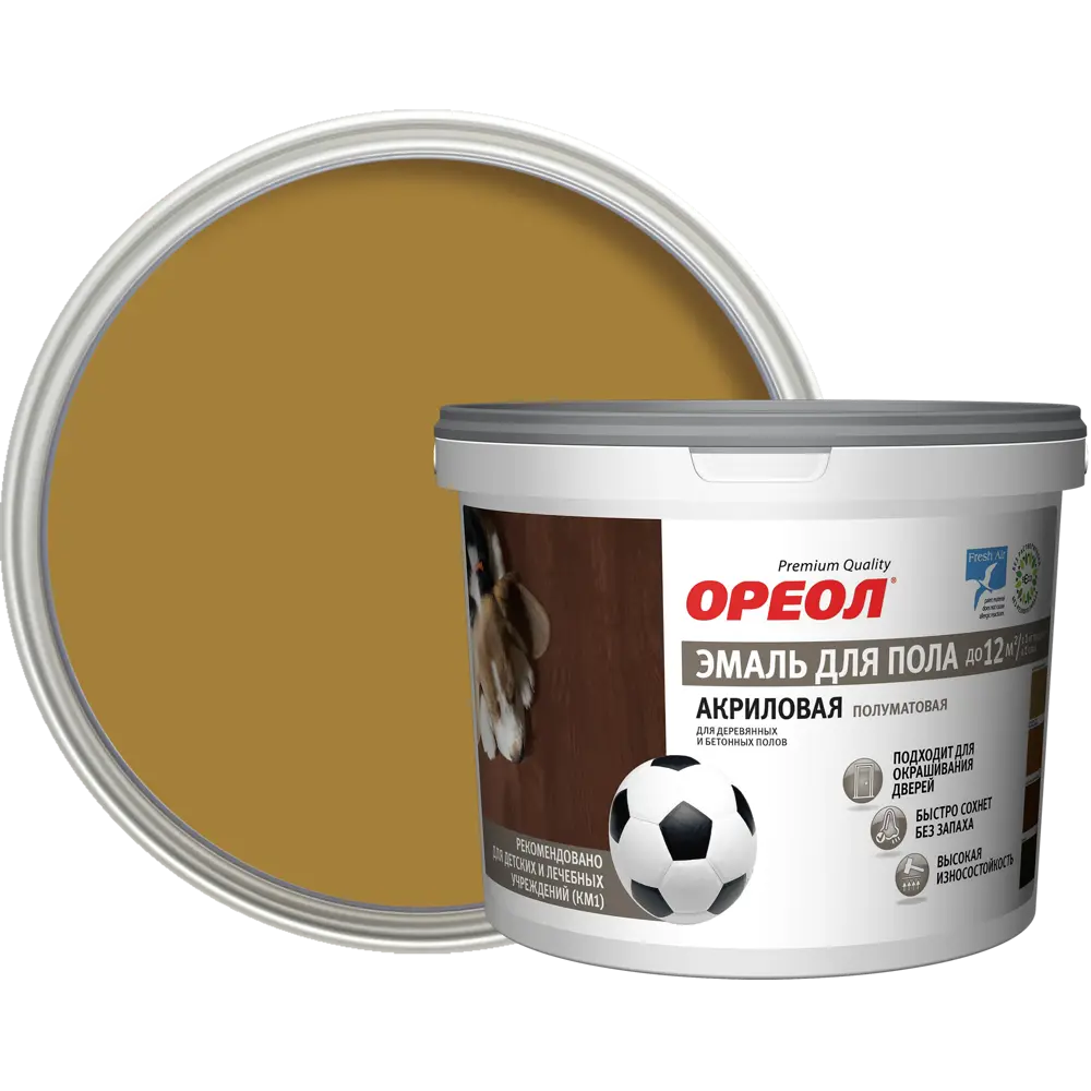 Акриловая эмаль ОРЕОЛ для дерева и бетона, желто-коричневая 2,4 кг 84439738 STLM-0050056