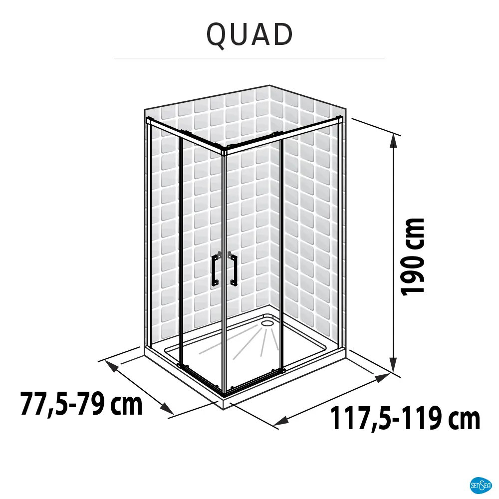 Душевая ширма Sensea Quad прямоугольный 80х120 см хромированный профиль прозрачное стекло раздвижной Без серии STLM-2086296 - Вид №8