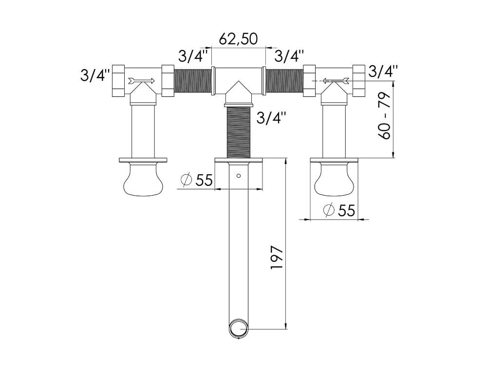 Настенный смеситель для раковины с 3 отверстиями rvb DEVILLE ARCH-00027278 - Вид №2