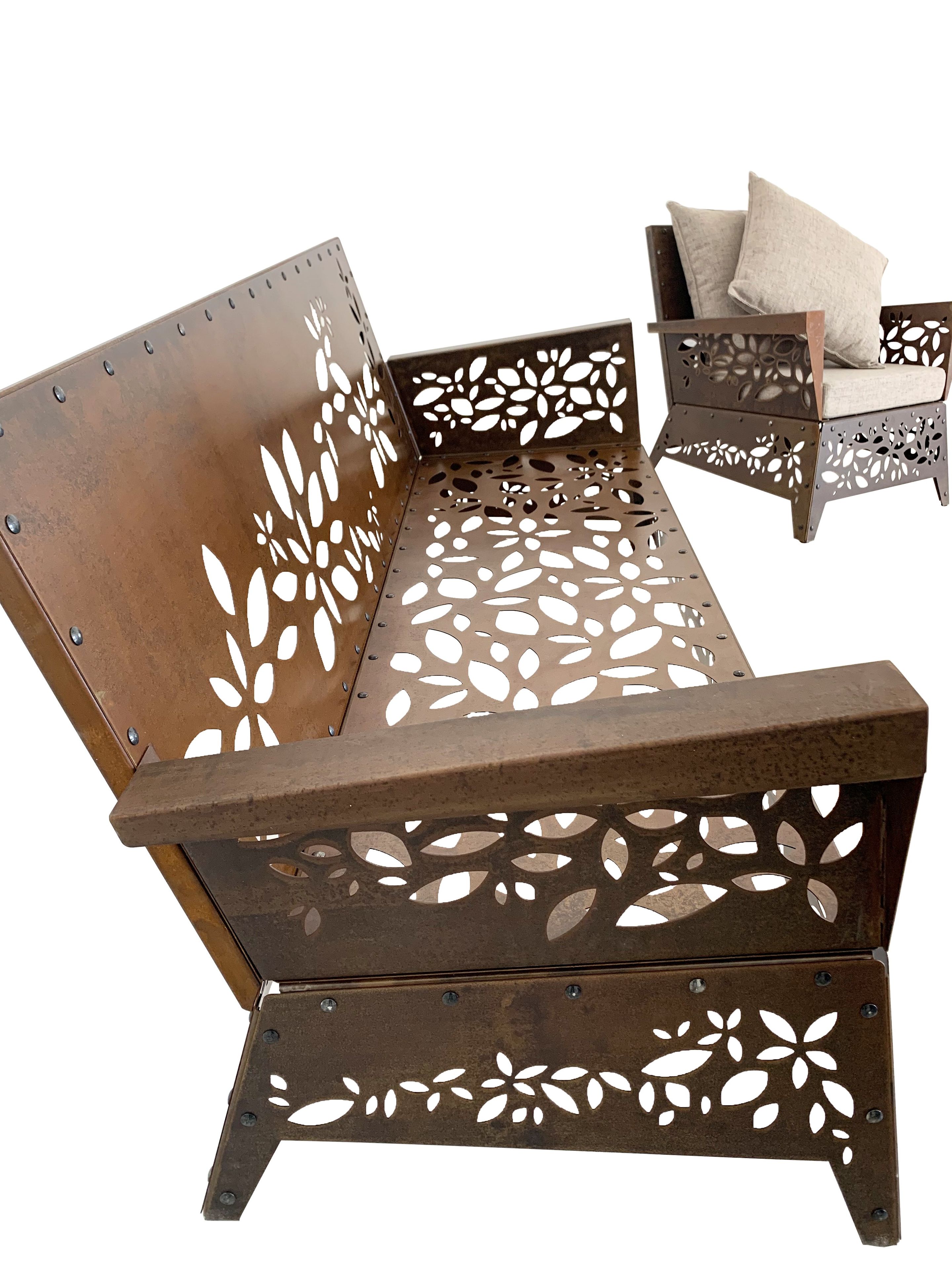 Стальная садовая скамейка Corten™ с подлокотниками TrackDesign Hanami ARCH-00070480 - Вид №4