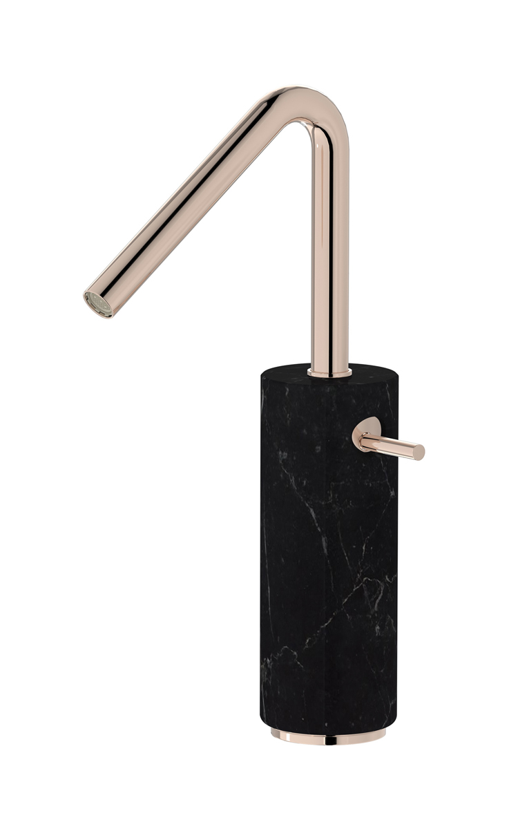 Высокий смеситель для раковины на 1 отверстие в комплекте с донным клапаном WE ARE IB mr202rs_2 Rose Gold Marmo