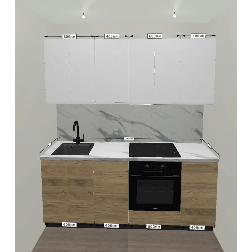 Кухонный гарнитур 200x60 см Токио цвет белый и коричневый KONSENSA STLM-2058067 - Вид №1