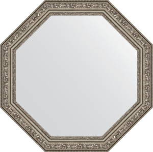 BY 3967 Зеркало в багетной раме - виньетка состаренное серебро 56 mm EVOFORM Octagon