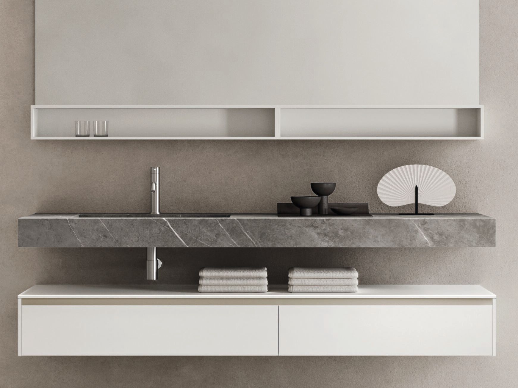 Шкаф для умывальника Laminam® с одной деревянной раковиной и встроенной раковиной Noorth синтез ARCH-00152332 - Вид №2