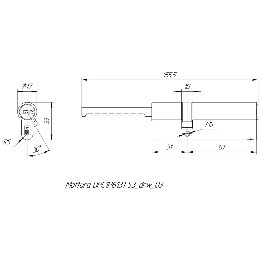 Цилиндр Mottura Project DPC1P6131 S3, 56x10x26 мм, ключ/шток, цвет никель, без вертушки STLM-2112533 - Вид №4