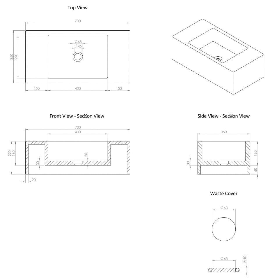 Мраморная прямоугольная подвесная раковина LUSSO CALLA ARCH-00116231 - Вид №1