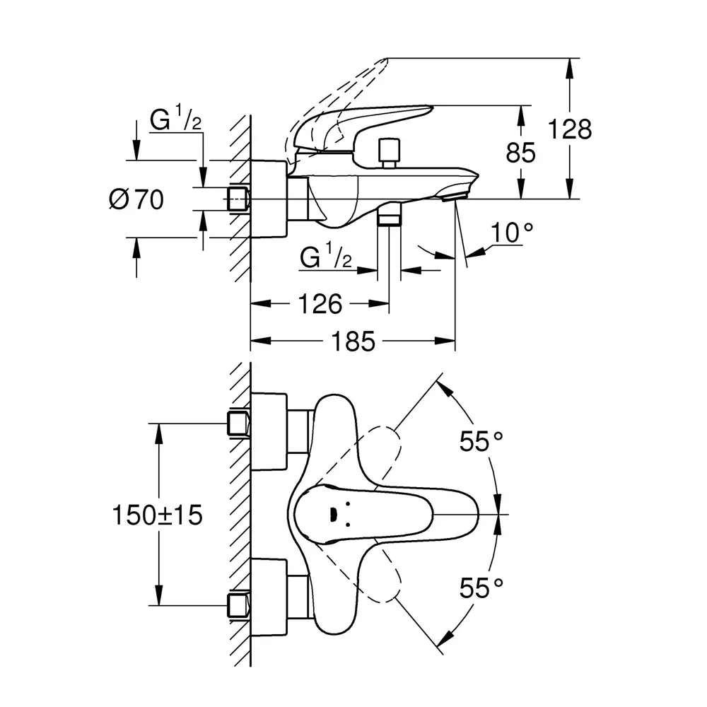 Смеситель для ванны Grohe Wave 32286001 однорычажный цвет хром STLM-2134331 - Вид №5