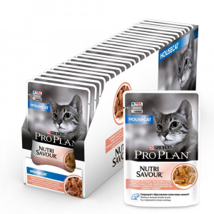 ПР0030908*26 Корм для кошек NutriSavour для живущих дома, с лососем в соусе, пауч 85 г (упаковка - 26 шт) Pro Plan