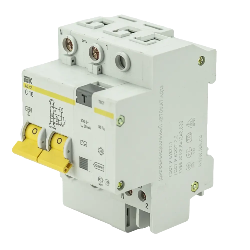 Автомат дифференциальный АД12 2Р 16А 30мА ИЭК IEK STLM-2099553 - Вид №1