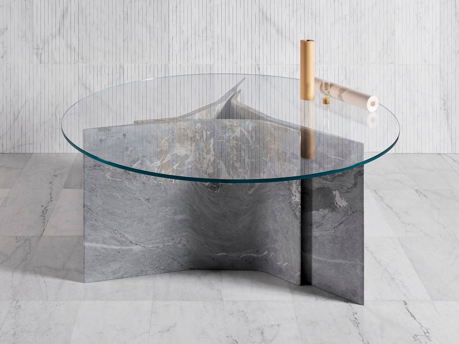 Круглый стол из мрамора и стекла LUCE DI CARRARA проволока ARCH-00084231