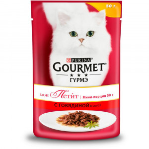 ПР0033374 Корм для кошек Мон Петит, с говядиной в соусе, пауч 50 г Gourmet