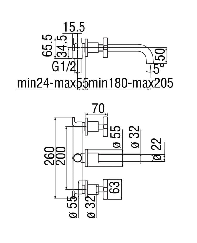 Настенный смеситель для раковины с 3 отверстиями с отдельными розетками Nobili Лира ARCH-00037598 - Вид №2