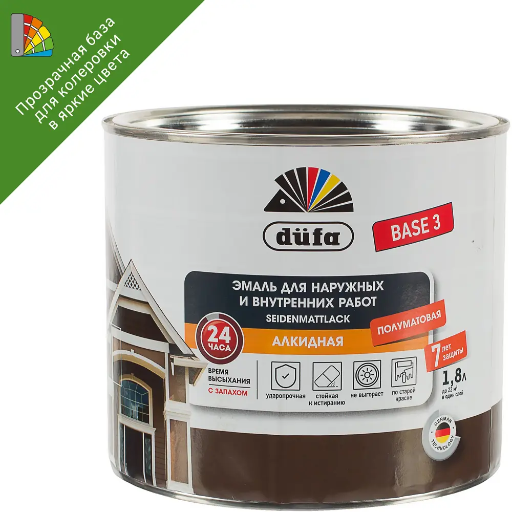 Эмаль Dufa для создания ярких цветов - прозрачная база 3, 1.8 л 18557712 STLM-0011365