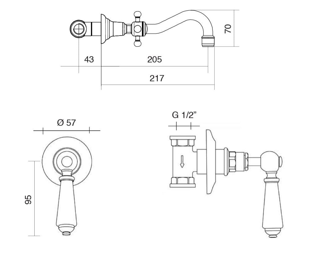 Настенный смеситель для раковины с 3 отверстиями Gentry Home Berkeley ARCH-00095458 - Вид №2
