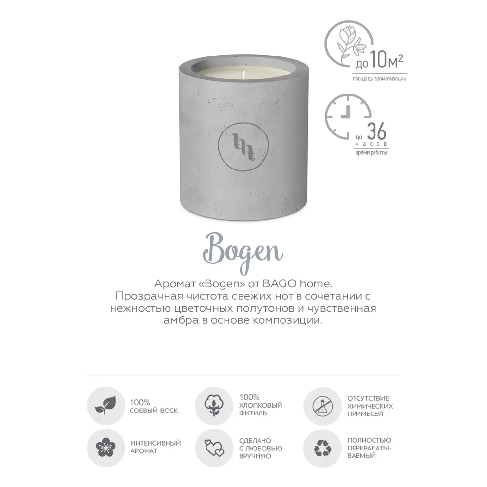 Свеча ароматизированная в гипсе Bogen светло-серая 7 см Bago home STLM-2142455 - Вид №2