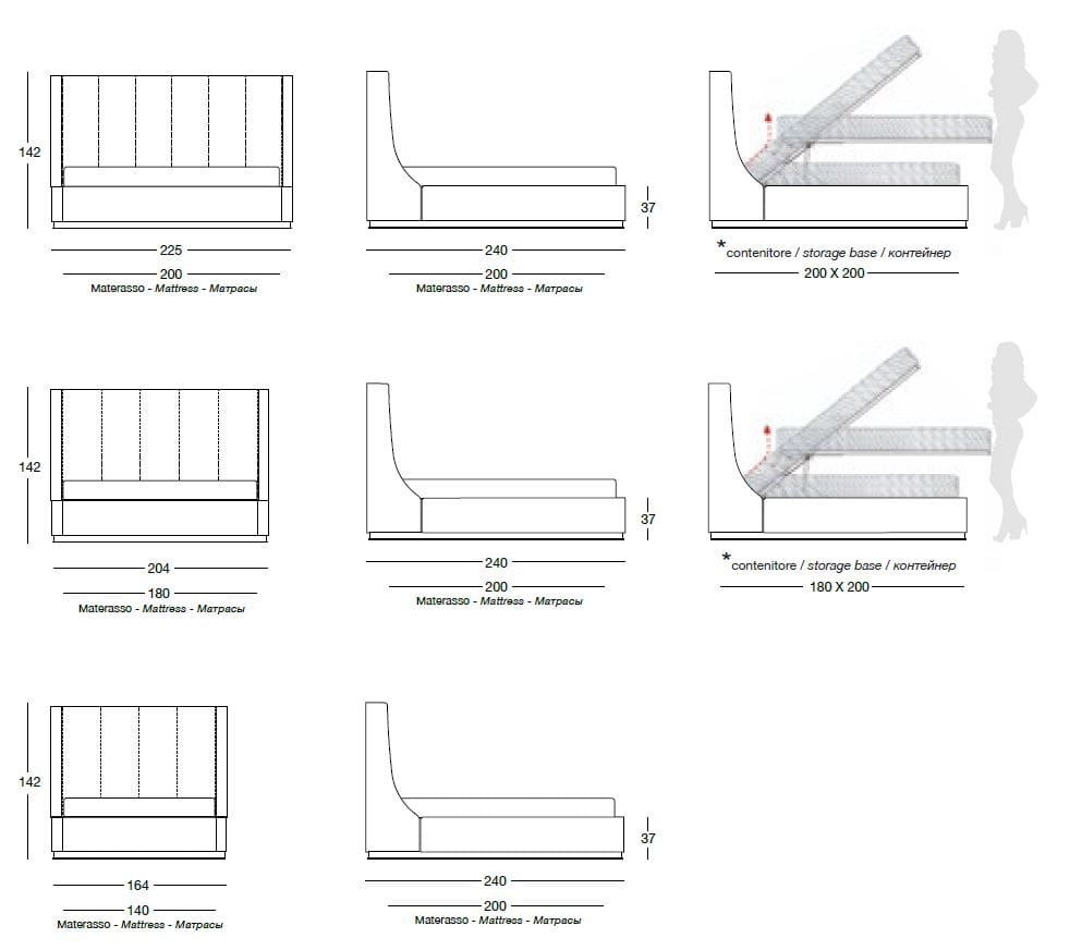 Кожаная двуспальная кровать с мягким изголовьем Longhi Loveluxe ARCH-00118466 - Вид №1